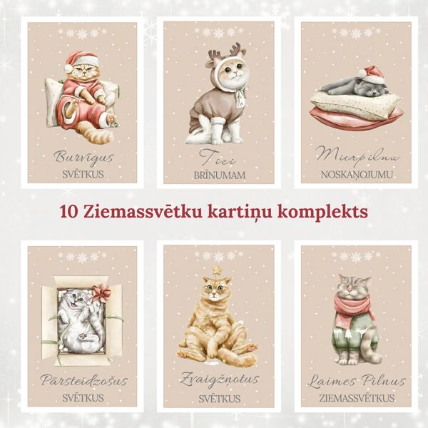 10 Ziemassvētku kartiņas - Kaķi