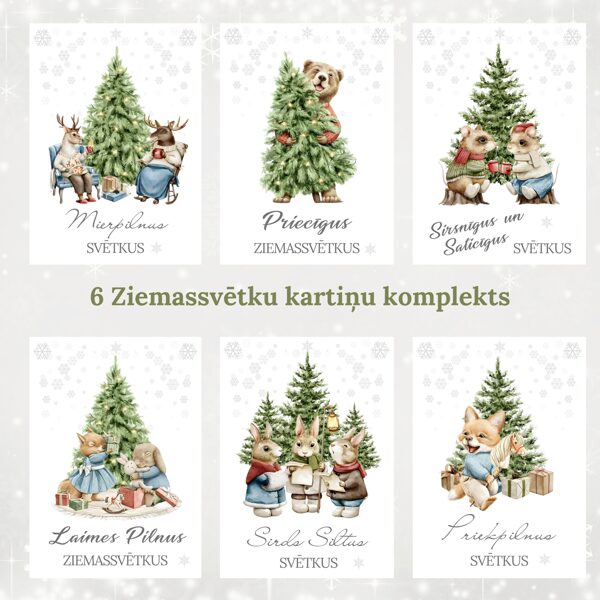 6 Ziemassvētku kartiņas - Eglītes