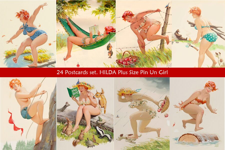 24 Pastkartes - HILDA Plus Izmēra Pin Up Meitene