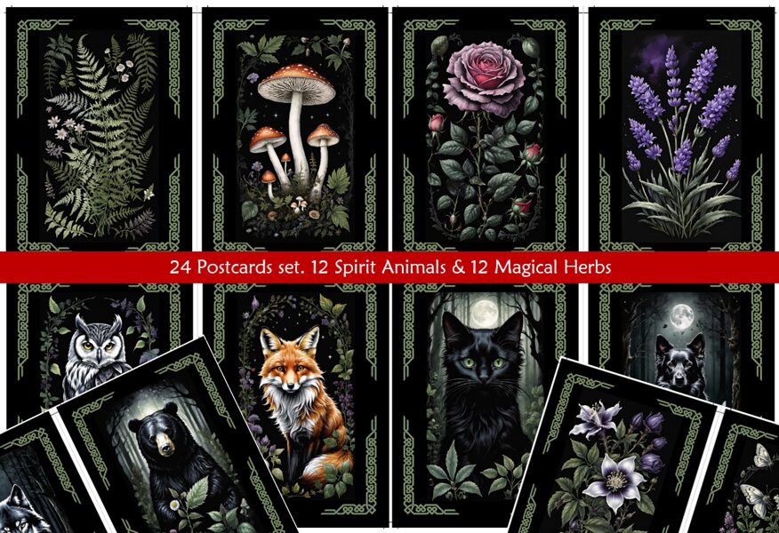 24 Pastkartes - Maģiskie Augi un Dzīvnieki